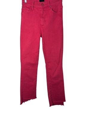 MOTHER The Insider Crop Step Fray Red Mid Rise Jeans Size 26
